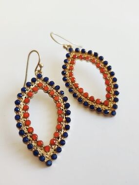 Gold-Tone Drop Earrings with Red and Navy Stones